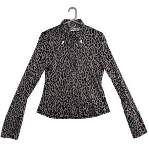Newport News Mesh Nylon Leopard Print Western Snap Button Shirt Womens Size L